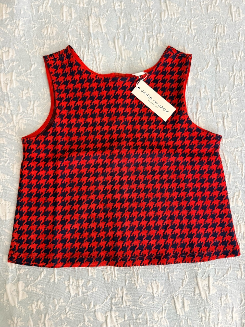 NWT Janie and Jack Red and Navy Houndstooth Sleeveless Top